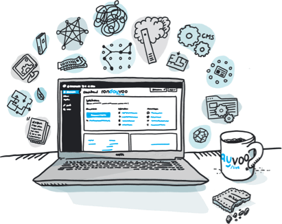 A laptop and coffee cup illustration